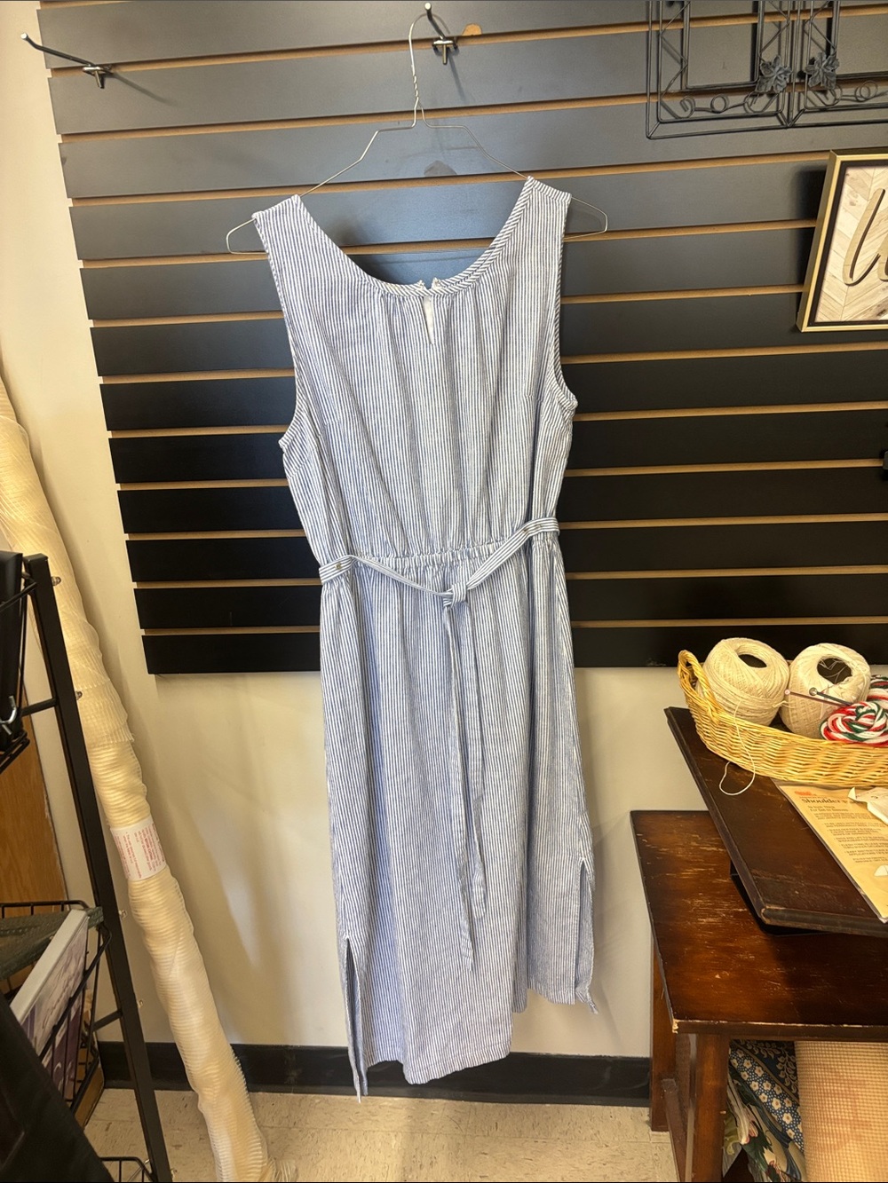 Talbots Blue and White Striped Sleeveless Midi Sundress